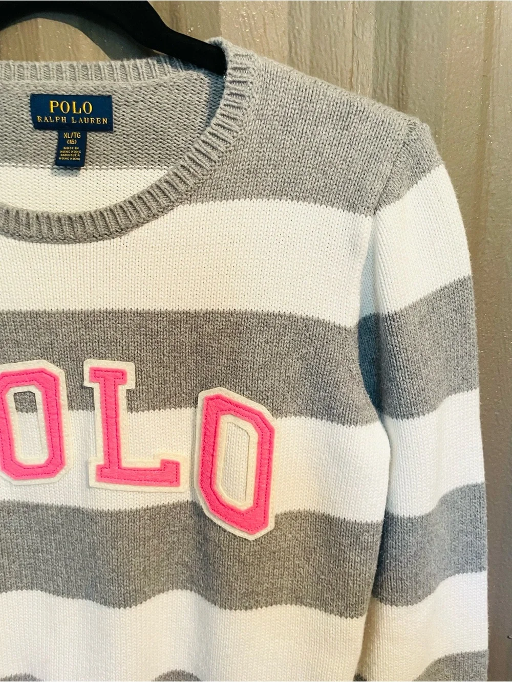 RARE VTG girls XL POLO Ralph Lauren sweater letterman spellout cotton Knit 16